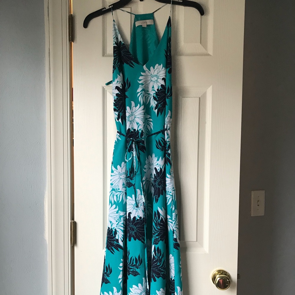 Loft teal floral maxi dress